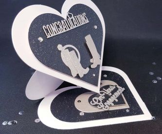Heart Easel Card - Congratulations on Your Engagement using Black Mercury Sparkle silver no shed glitter