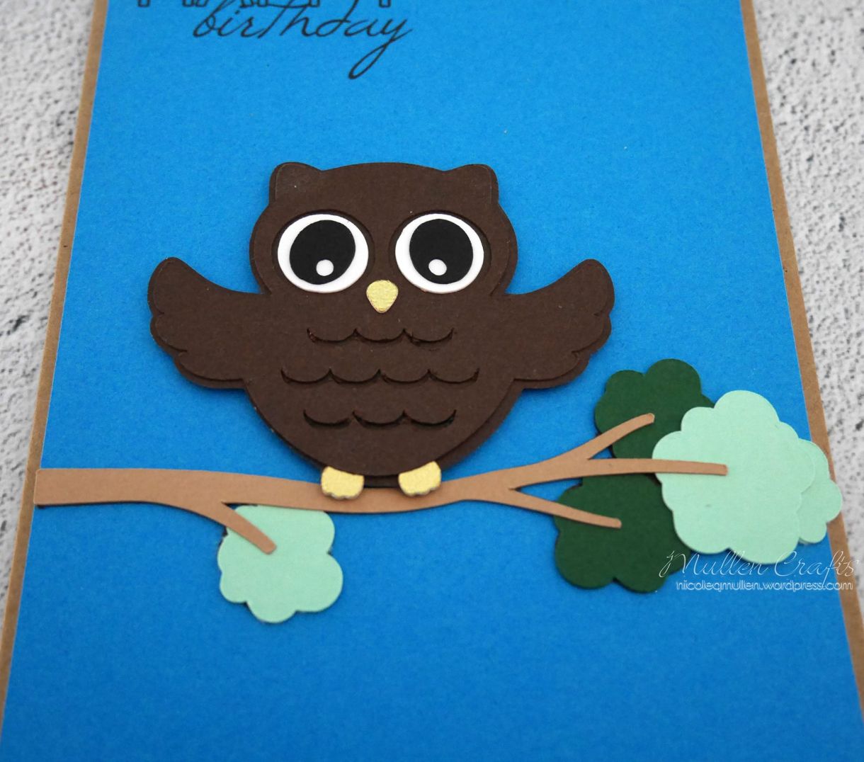 Owl Bday Card On Branch 2