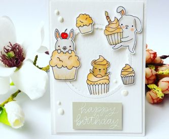Critters And Cupcake Birthday Card