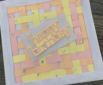 Happy Birthday Weave Card Pastel yellow pink and orange