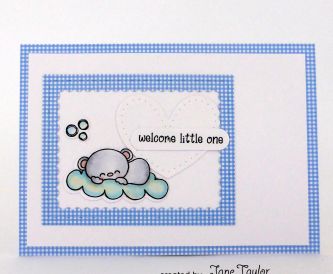 New Baby Card Gingham baby Blue on white