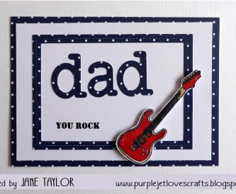 Father's Day Card navy Blue Polka on white with red guitar