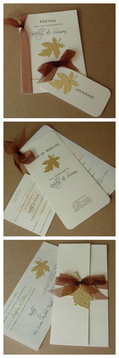 Autumn Themed Wedding Stationery Gold Leaves
