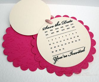 Save The Date Idea using scalloped circle dies tied with ribbon